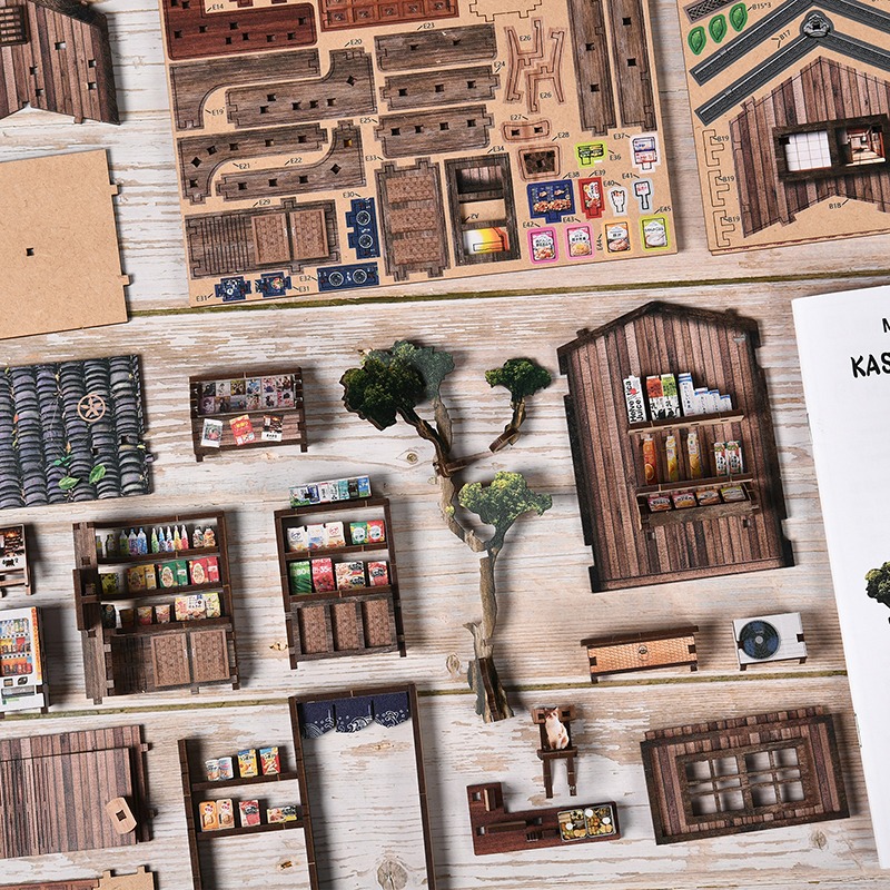 Spring Day Book Nook DIY Bausatz mit Holzbauteilen, Miniaturmöbeln, Pflanzen und detaillierten Zubehörteilen zur Montage