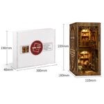 Ancient Book Collection Room Book Nook Set mit Verpackung, Größenangaben und fertiger Miniaturbibliothek