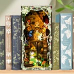 Secret World of the Forest Book Nook als Bücherregal Dekoration mit leuchtender Waldszene und märchenhaften Figuren