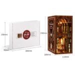 Philosophische Bibliothek Book Nook Set mit Verpackung, Größenangaben und fertigem Modell