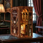 Miniatur Bibliothek Book Nook als Bücherregal-Dekoration mit klassischem Innenraum und LED