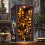 Alchemy Master Book Nook mit Zauberwerkstatt, Miniaturflaschen und warmer LED-Beleuchtung