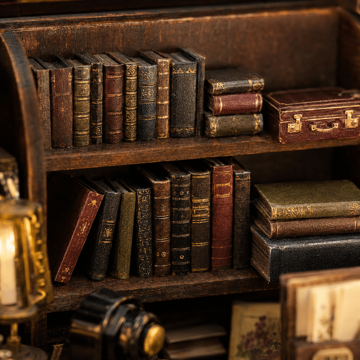 Detective Agency Book Nook Miniatur mit antikem Bücherregal, alten Büchern und klassischer Ermittleratmosphäre