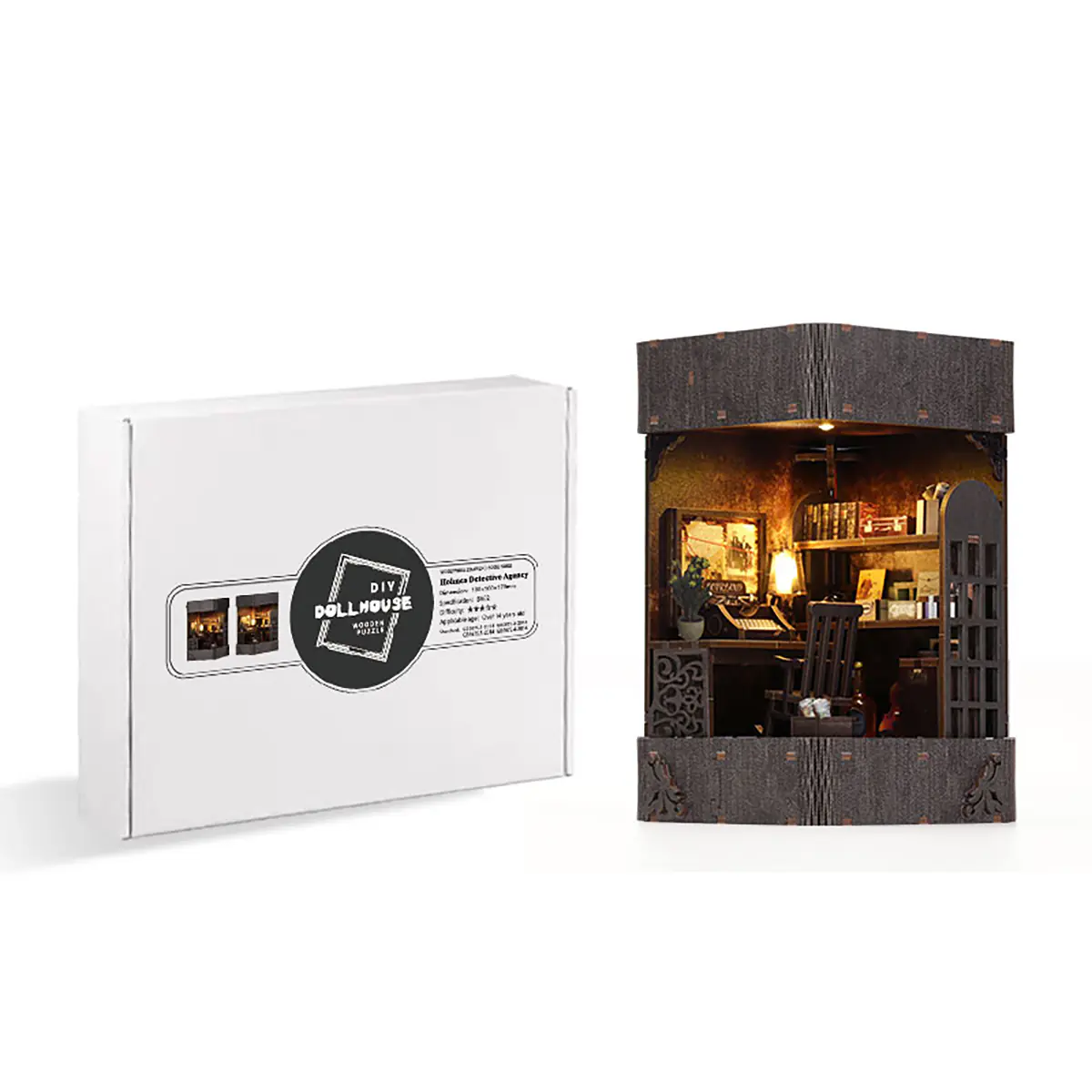 Detective Book Nook DIY Kit mit Verpackung und fertigem Miniatur Büro Modell fürs Bücherregal
