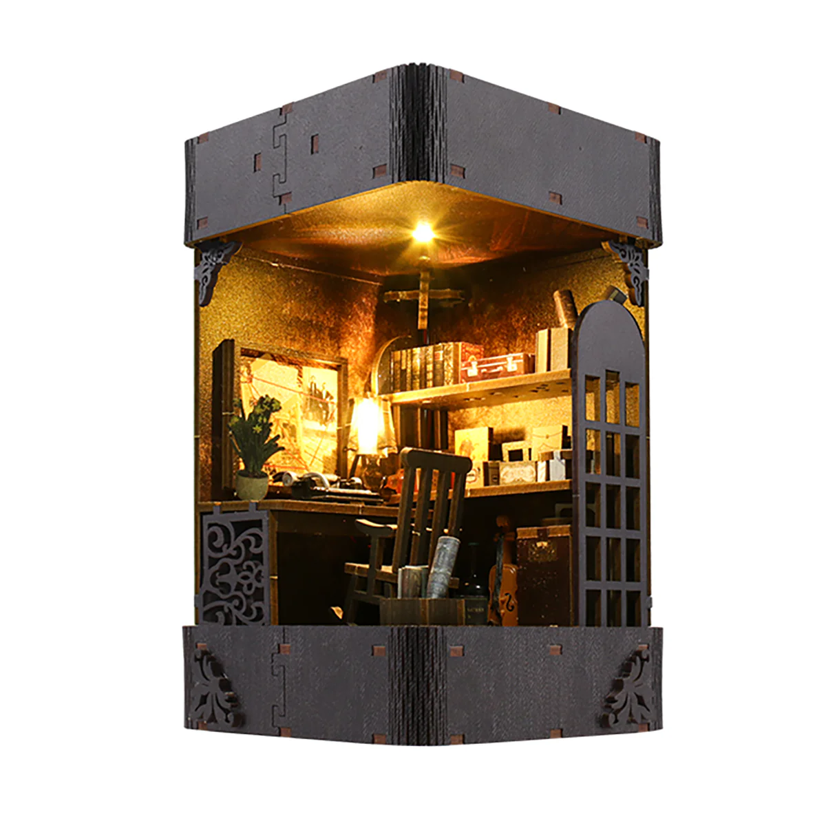 Beleuchteter Detective Book Nook mit warmer LED Lampe als besondere Bücherregal Dekoration