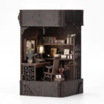 Detective Book Nook DIY Set mit altem Büro, Bücherregalen, Schreibmaschine und warmer LED Beleuchtung