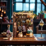 Magische Trankwerkstatt Book Nook mit Flaschen, Schriften und kleinen Fantasy-Details