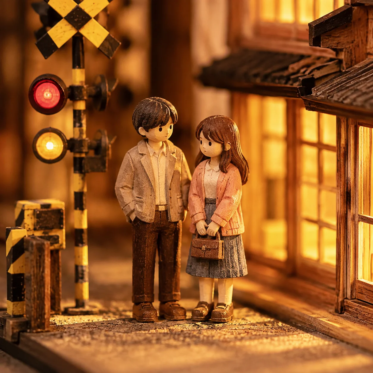 Sakura Art Book Nook Miniatur mit kleinem Paar, japanischer Gasse und warm beleuchteter Straßenszene