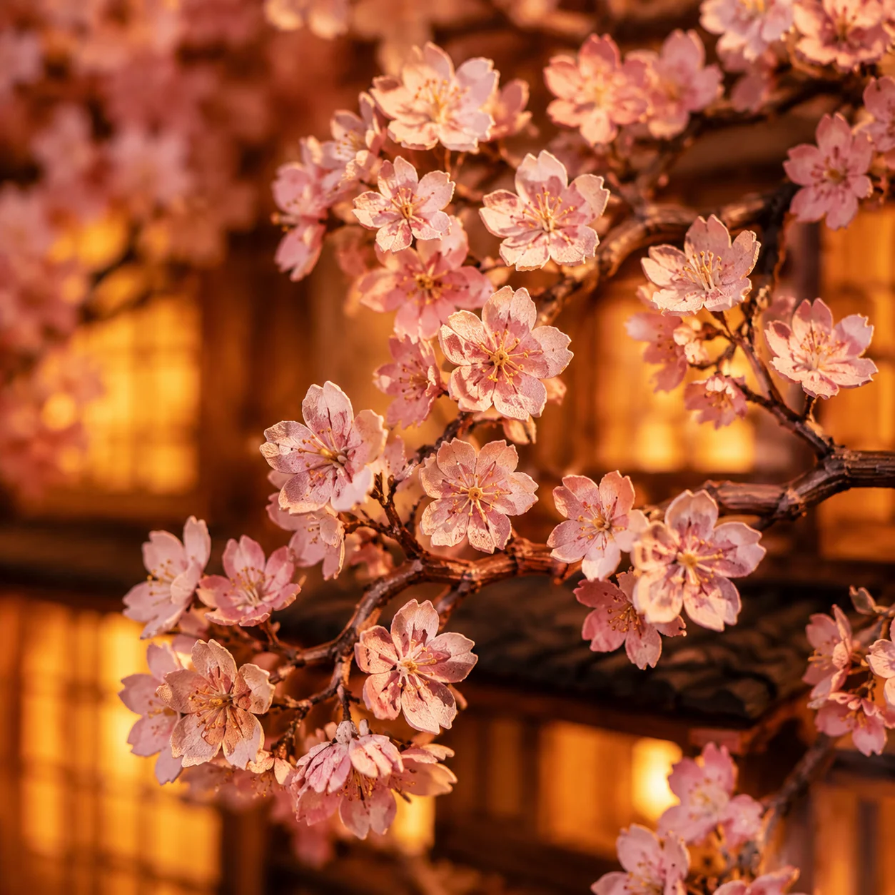 Sakura Art Book Nook Miniatur mit detailreichen Kirschblüten und warmer japanischer Frühlingsatmosphäre