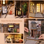 Katzen Book Nook mit japanischer Gasse, Laternen, Schildern und liebevollen Miniaturdetails
