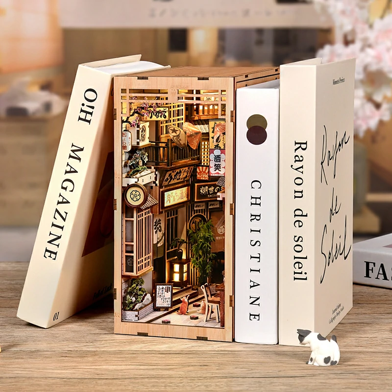 Japanische Gassen-Miniatur mit Katze DIY Book Nook (4) Japanische Gassen-Miniatur mit Katze DIY Book Nook