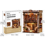 Dream Opera House Book Nook Bausatz mit Verpackung, Größenangaben und fertiger Miniatur mit LED-Licht