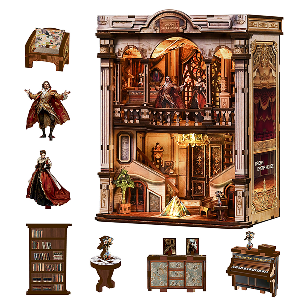 Dream Opera House Book Nook mit Miniaturmöbeln und Figuren, detaillierte DIY-Szene für das Bücherregal