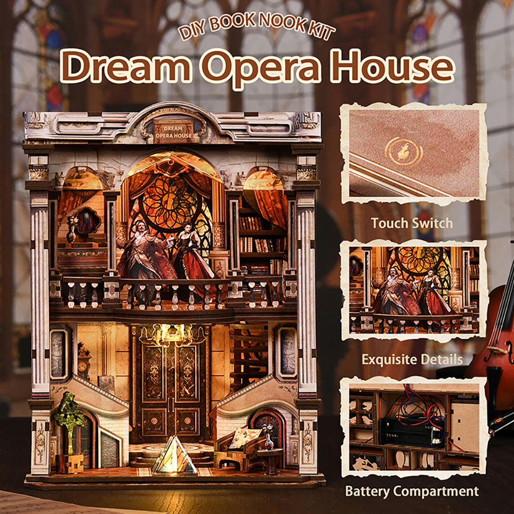 Dream Opera House Book Nook Bausatz mit LED-Licht, Touch-Schalter und feinen Opernhaus-Details