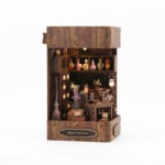 Magic Book Nook Seitenansicht mit Miniaturbibliothek, Zaubertisch und gemütlicher LED-Beleuchtung