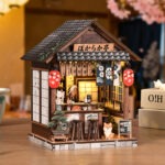 Japanischer Izakaya Book Nook mit Miniatur-Bar, warmem LED-Licht und detailreicher asiatischer Szene