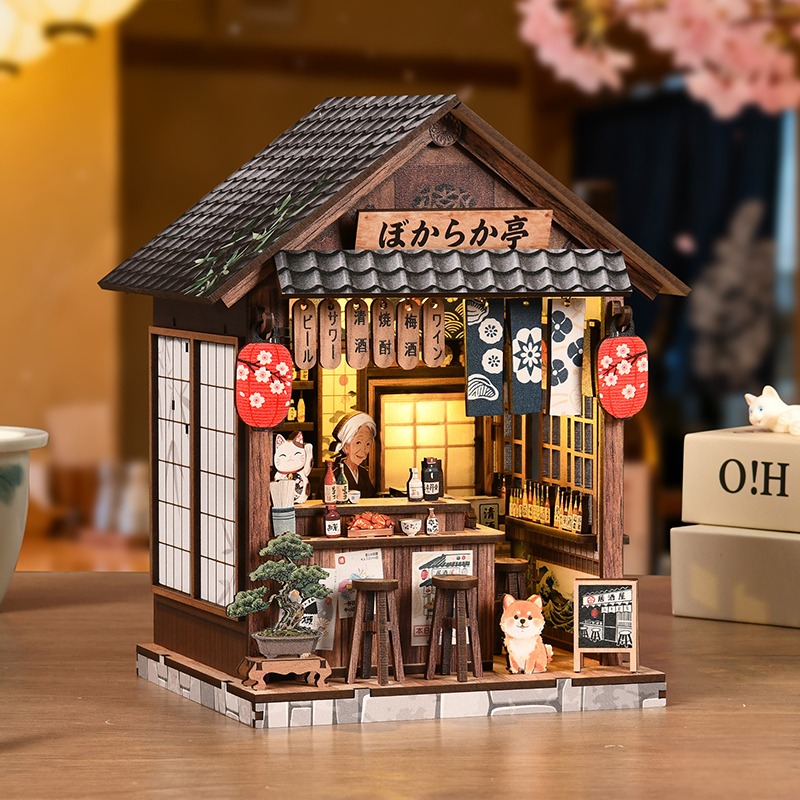 Japanischer Izakaya Book Nook mit Miniatur-Bar, warmem LED-Licht und detailreicher asiatischer Szene