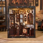 Vintage Music Book Nook mit Klavier, Musikzimmer und detailreicher Miniatur-Szene für das Bücherregal