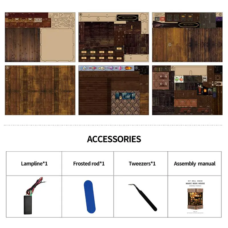 Magic Book Nook DIY Zubehör mit LED-Kabel, Werkzeugen und Anleitung für den Miniatur-Bausatz