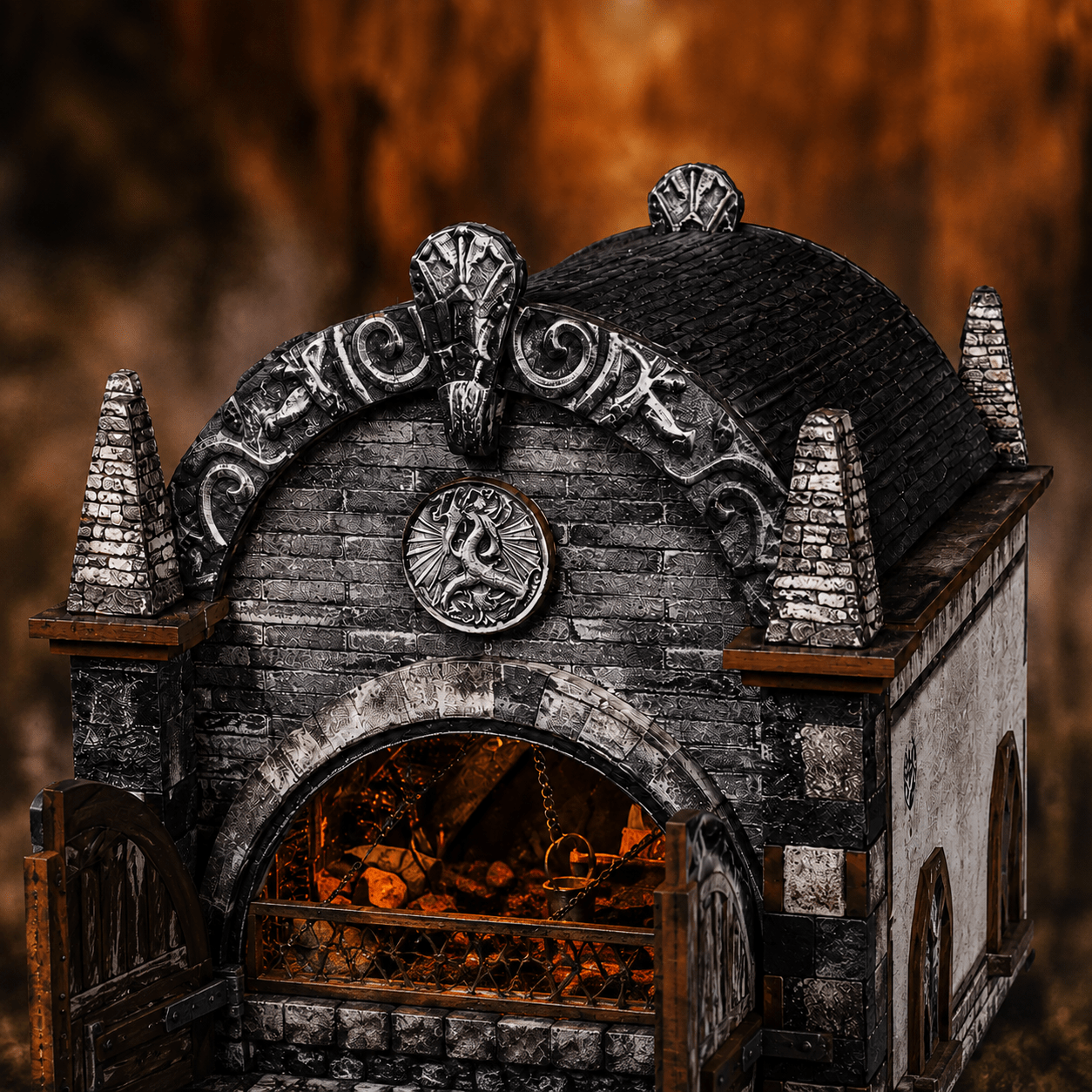 Dragon Secret Book Nook Miniatur mit dunkler Burgfassade, steinernen Türmen und geheimnisvoll beleuchtetem Eingang
