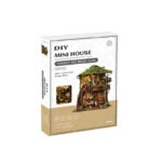 Forest Tea House Book Nook DIY-Bausatz mit Verpackung, Miniaturhaus-Abbildung und LED-Funktion