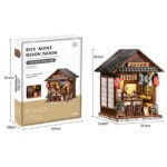 Japanischer Izakaya Book Nook Größenangaben mit Maßen, Miniatur-Bar und Produktdetails für DIY-Fans