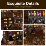 Magic Book Nook Details mit Zauberbuch, Katzenfigur, Regalen und magischen Miniatur-Elementen