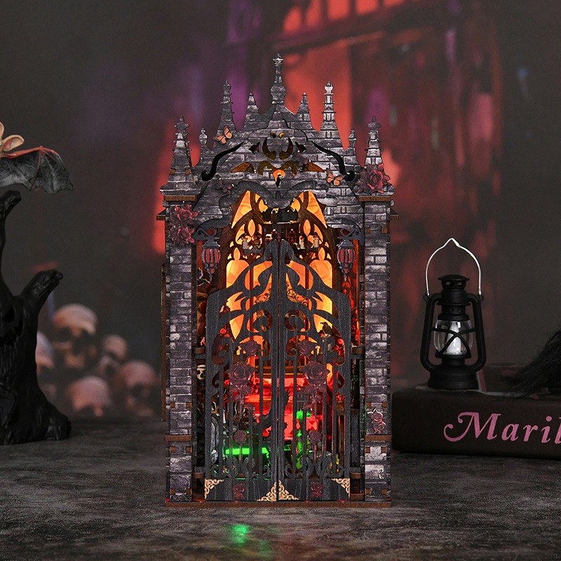 Gothic Book Nook mit dunkler Burg, Miniatur Schloss, LED Licht und geheimnisvoller Fantasy Atmosphäre