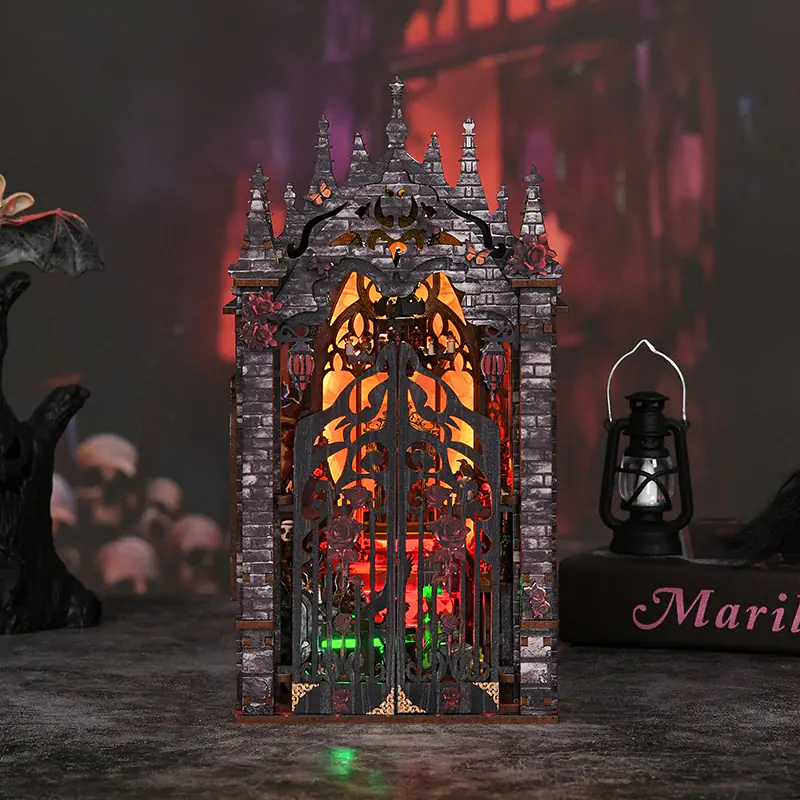 Gothic Book Nook mit dunkler Burg, Miniatur Schloss, LED Licht und geheimnisvoller Fantasy Atmosphäre