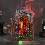 Vampir Schloss Book Nook seitliche Ansicht mit gotischer Architektur, Tor und dunklen Details