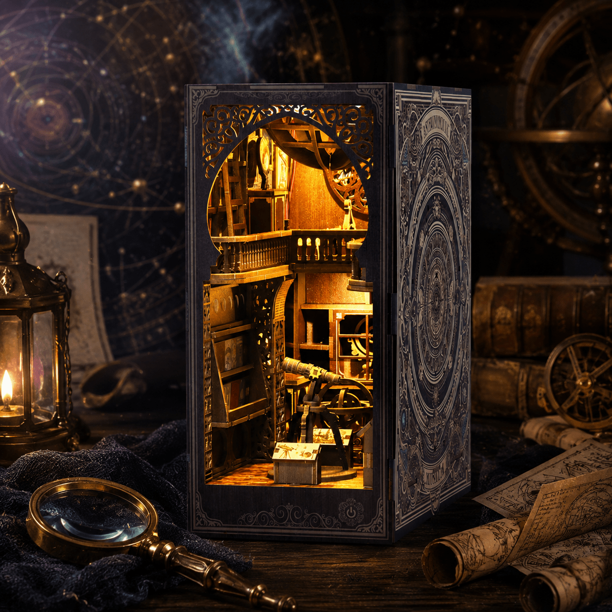 Astronomy Museum Book Nook Miniatur mit Sternwarte, Weltraum-Details und warmer LED-Beleuchtung für kreative Dekoration