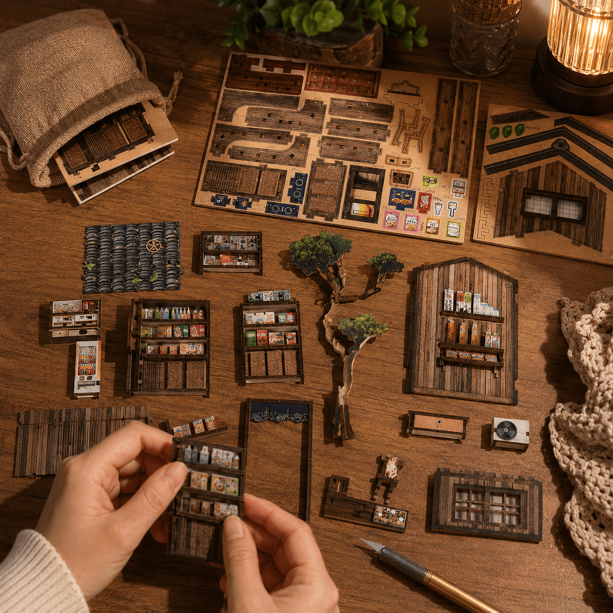 Spring Day Book Nook Bausatz Teile mit Holzkomponenten, Regalen, LED-Zubehör und DIY-Montagematerial