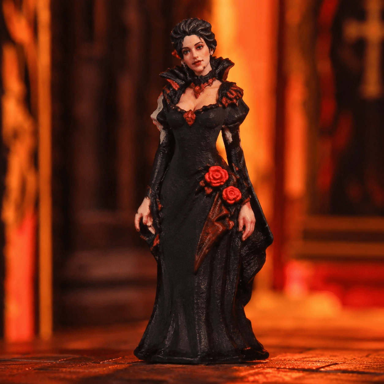 Festung der ewigen Nacht Book Nook Miniatur mit eleganter Gothic-Figur im schwarzen Kleid und roten Rosendetails