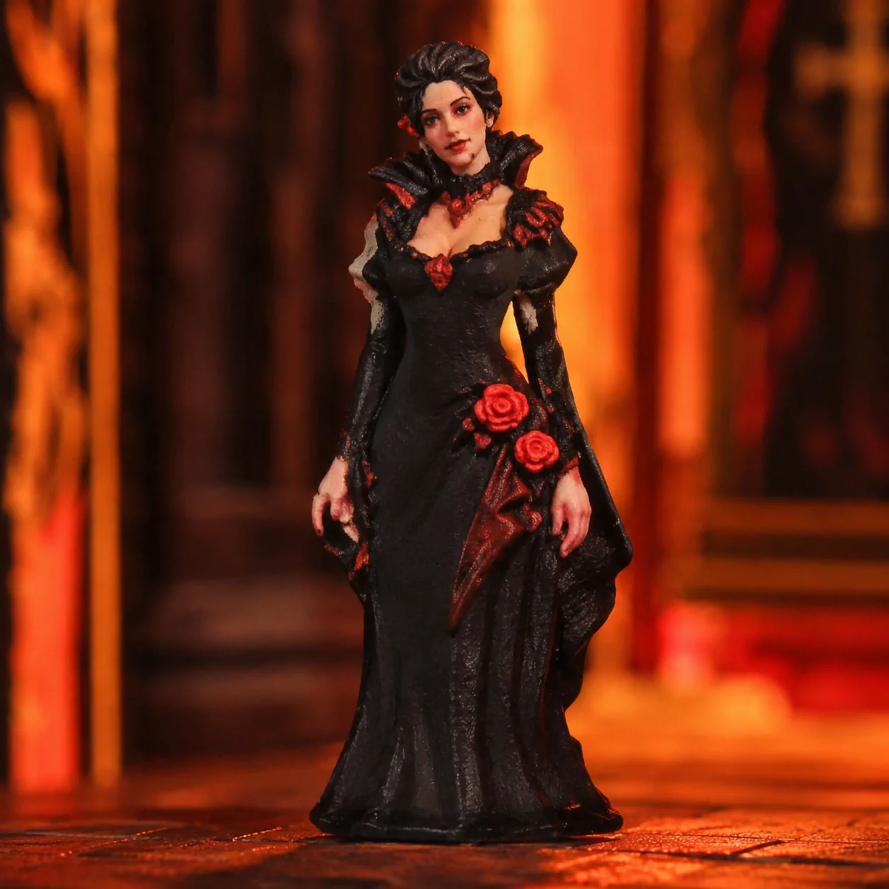 Festung der ewigen Nacht Book Nook Miniatur mit eleganter Gothic-Figur im schwarzen Kleid und roten Rosendetails