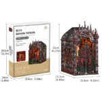 Dark Castle Book Nook Größe mit Maßen des Miniatur Schlosses und Verpackungsdetails