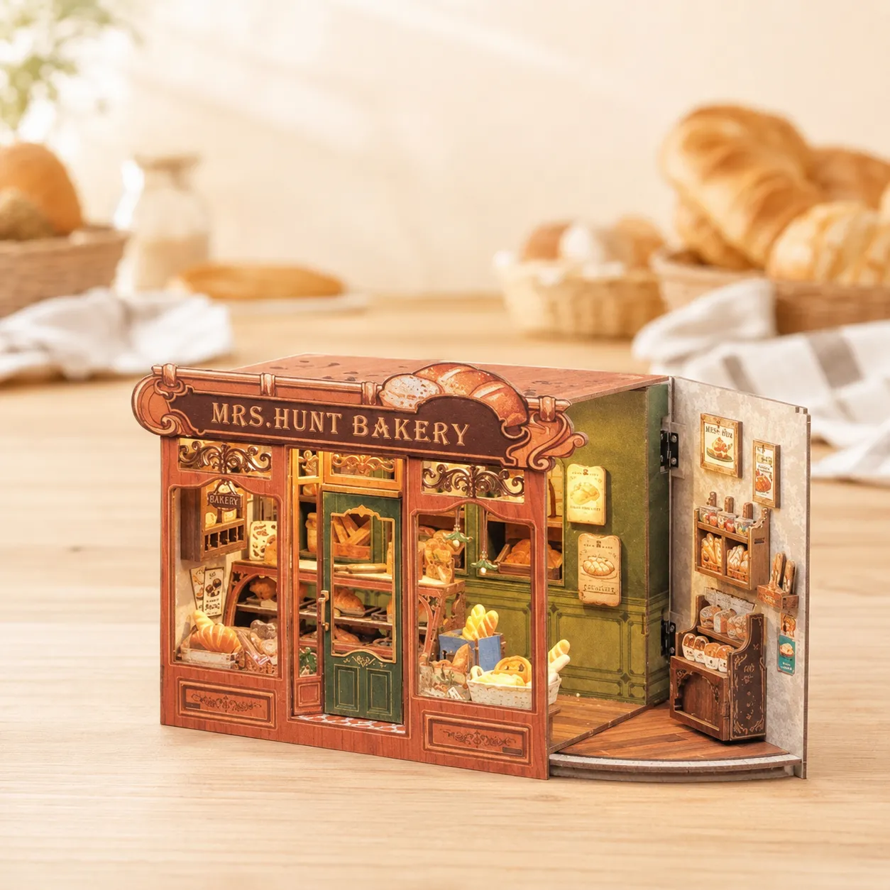 Miniatur-Puppenhaus für Erwachsene mit detailreicher Buchhandlung, Regalen und gemütlicher Einrichtung