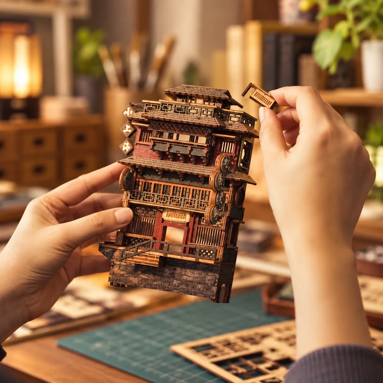 Book Nook Miniatur Zimmer mit Einrichtung und warmem Licht