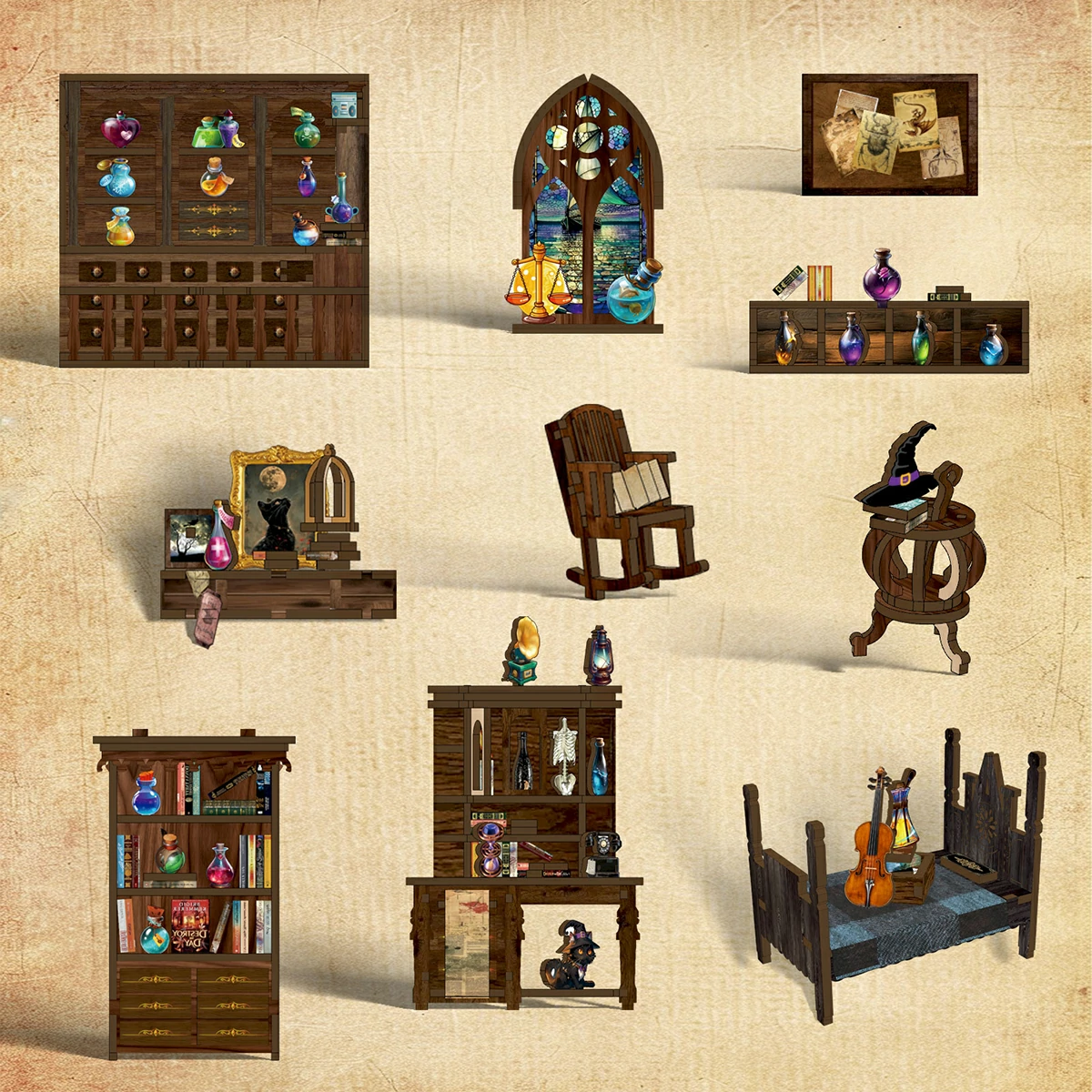 Magic Potion House Book Nook mit warmer LED-Beleuchtung und detailreicher magischer Inneneinrichtung